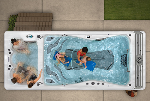 Top down view of a challenger 19 D swim spa installation